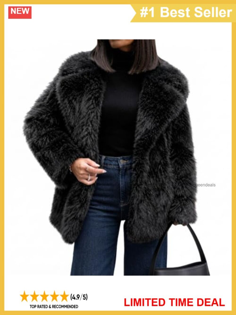 Faux Fur Coat Warm Fluffy Shaggy Furry Jacket Lapel Winter Women